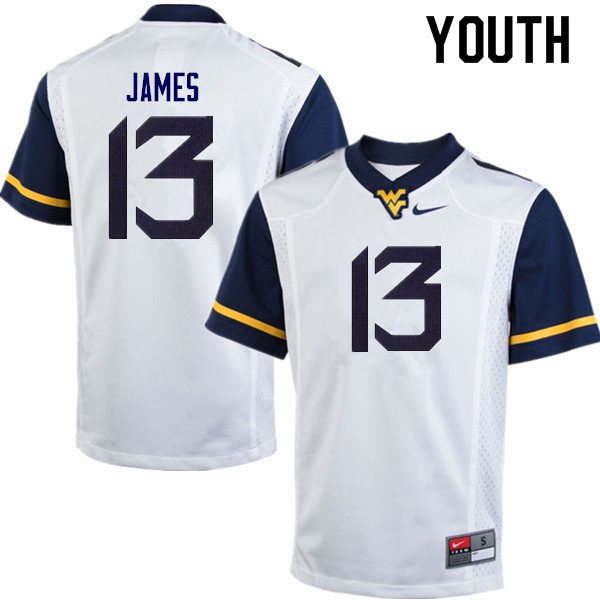 Youth #13 Sam James West Virginia Mountaineers College Football Jerseys Sale-White